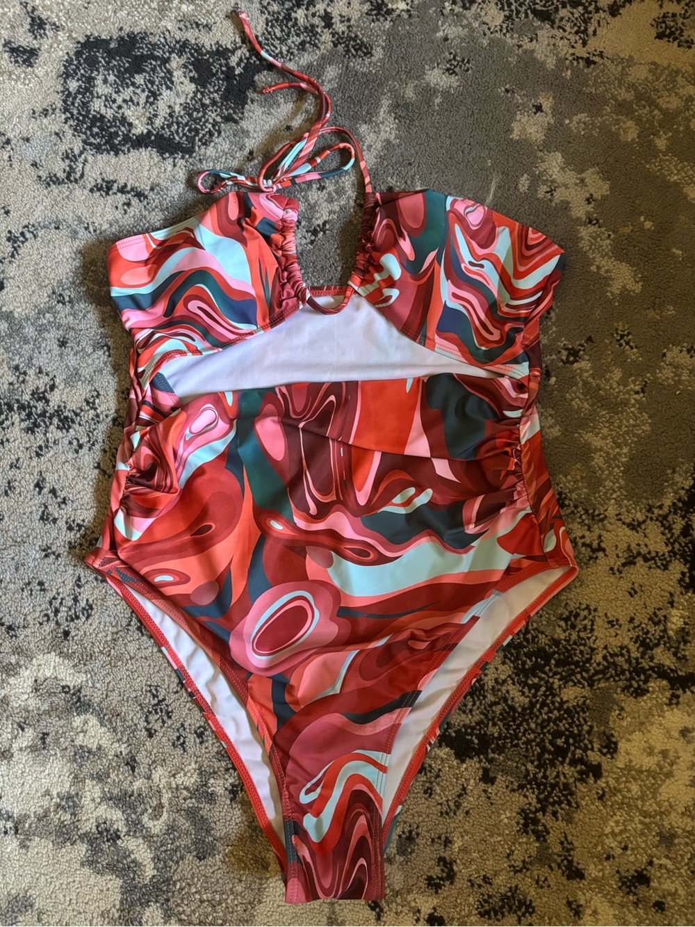 SHEIN Multicolor Swirl Halter Cutout One-Piece Swimsuit